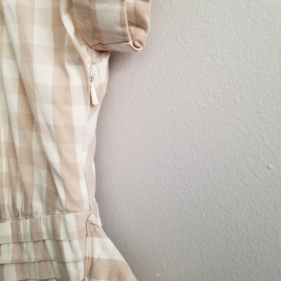 Anthropologie HD In Paris Neutral Sand Tone Checkered Mini Dress Size 2 - Picture 5 of 10